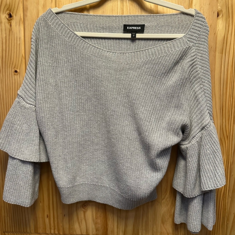 Express Light Gray Women's Ruffle Sleeve Sweater